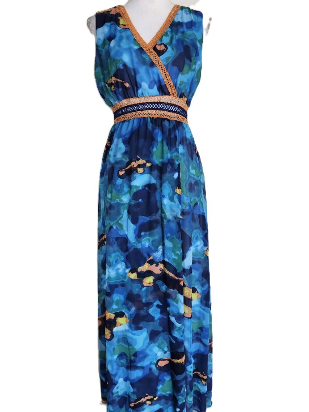 Nikki Poulos V Neck Long Maxi Dress Size M